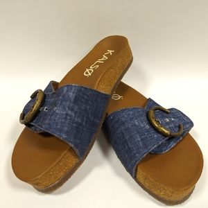 Kalso Earth Sandals Blue Denim Sway Slide Sandals Size 7.5